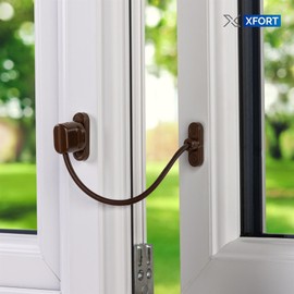 XFORT 4 Pack Viper Thumbturn Locking Cable Window Restrictor in Brown, Keyless Durable Window Safety Lock for Child Safety and Window Security