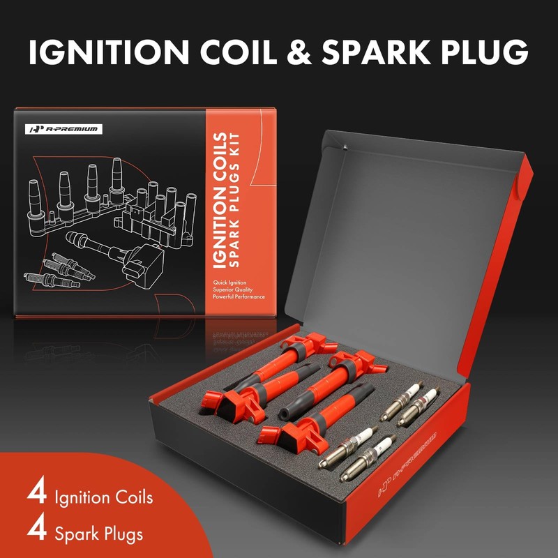 A-Premium (Red) Set of 8 Ignition Coil Pack and Iridium
