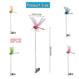 Yharnamite 8 Pcs Fake Dragonfly Clips, Fake Dragonfly Rod Clip Artificial Dragonfly Clips for Outdoors, Outdoor Simulation Dragonfly Clip for Patio Garden Decoration