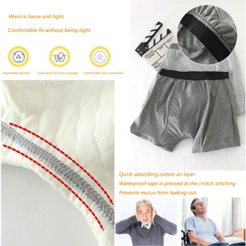 Yodilala Men's Adult Boxer Cloth Diapers, Incontinence Care Leak-Proof Pants, Patient Care Pants, Reusable and Washable Cloth Diapers, Waterproof and Leak-Proof, Incontinent Patients(Grey.XXL)