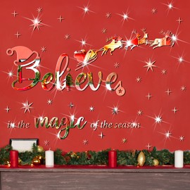Spiareal Christmas Acrylic Wall Decals Believe Quote Stickers 3D DIY Mirror Sticker Christ Decor Reindeer Snowflakes Window Clings Decal for Home