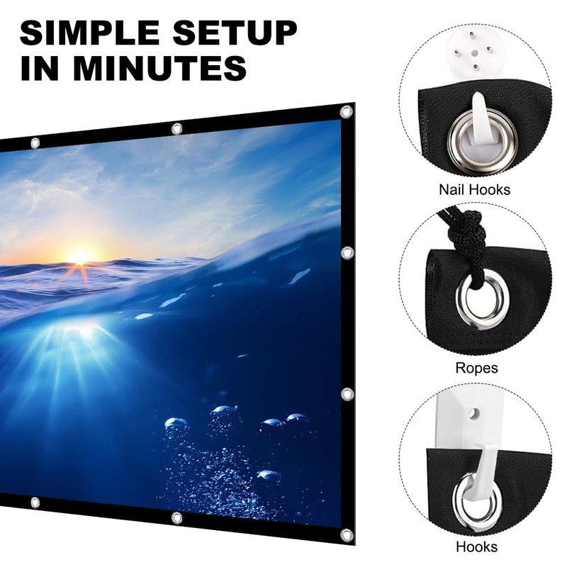 DASIAUTOEM 100 Inch Canvas Projector, 16:9 HD 4K Projector Screen