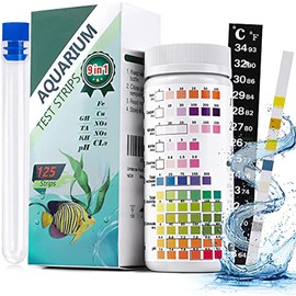 9 in 1 Aquarium Test Kit for Freshwater and Saltwater, 125 Aquarium Test Strips with Test Tube and Thermometer, Fast & Accurate Water Testing Strips for Aquarium/Pond/Pool