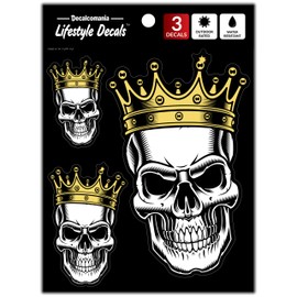 Decalcomania Skull Crown Decals - Set of 3 Stickers for Car or Truck Window- King Skull Car Accessory and Skull Car Vinyl