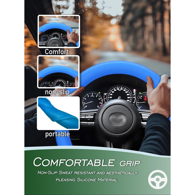 LRITER Car Steering Wheel Cover, Non-Slip Silicone Material, Multiple Color