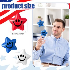 60 Pieces Patriotic Foam Star Stress Ball Bulk Mini Foam Star Smile Face Stress Balls Red White Blue Funny Smile Face Toys Relief Star for 4th of July Party School Carnival Reward