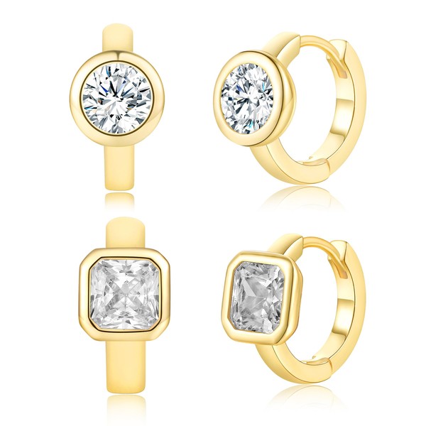 Hoop Earrings Set for Women 18K Yellow Gold Plated Modern