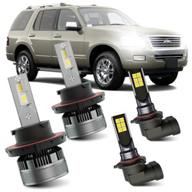 AWALITED Fits for 2006-2010 Ford Explorer High Low Beam Fog Lights Bulbs Combo, 6000K White Plug-and-Play Super Bright Light Bulbs, Pack of 4