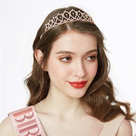Birthday Queen Sash & Rhinestone Tiara - Rose Gold Birthday Gifts Glitter Birthday Sash Birthday Party Favors