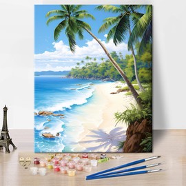 TISHIRON Paint by Numbers for Adults for Relaxation - Palm Beach in Brazil, 40 x 50 cm Tropical Motif DIY Oil Painting Set on Canvas for Home Gift (without Frame)