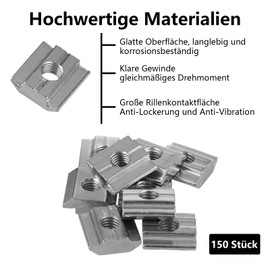 Pack of 150 Slot Nuts M6 Stainless Steel Heavy Nut 8 M6 Slot Blocks M6 Nut 8 Stainless Steel T Nut Sliding Nuts M6 Slot Nuts Thread Standard 30 Series M6 Hammer Head Screws M6 for Aluminium Profile