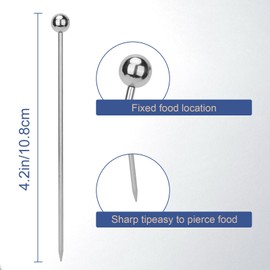 24PCS Cocktail Picks, Reusable Metal Toothpick, Stainless Steel Cocktail Toothpick, Martini Skewer, Bloody Mary Skewer for Olive Appetizer Fruit (4.3 inch)