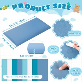 Hahafelt 8 Pack Wall Padding for Playroom Peel and Stick Headboard 15.75" x 7.87" x 1.18" 3D Anti Collision Upholstered Wall Panels Self Adhesive Headboard Panel for Protection (Blue Colors)