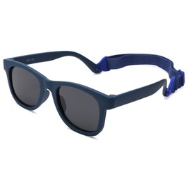 Pro Acme TPEE Polarized Baby Sunglasses with Strap Flexible Durable Toddler Sunglasses for 0-24 Months (Dark Blue Frame | Grey Lens)