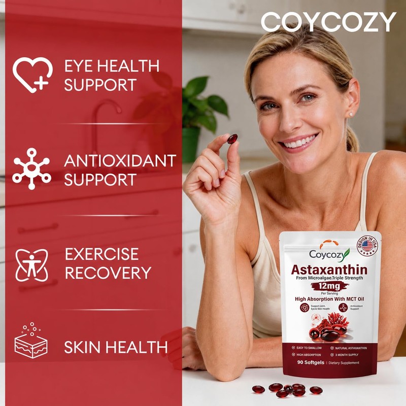 coycozy Astaxanthin 12mg Natural 90 Softgels Astaxanthin Supplement Antioxidant Support
