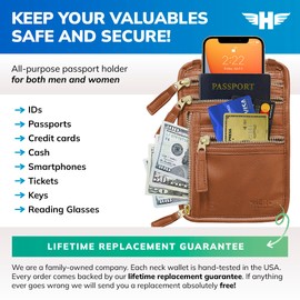 HERO Neck Wallet – RFID Blocking Vegan Leather Passport Holder & Travel Pouch (Tan)
