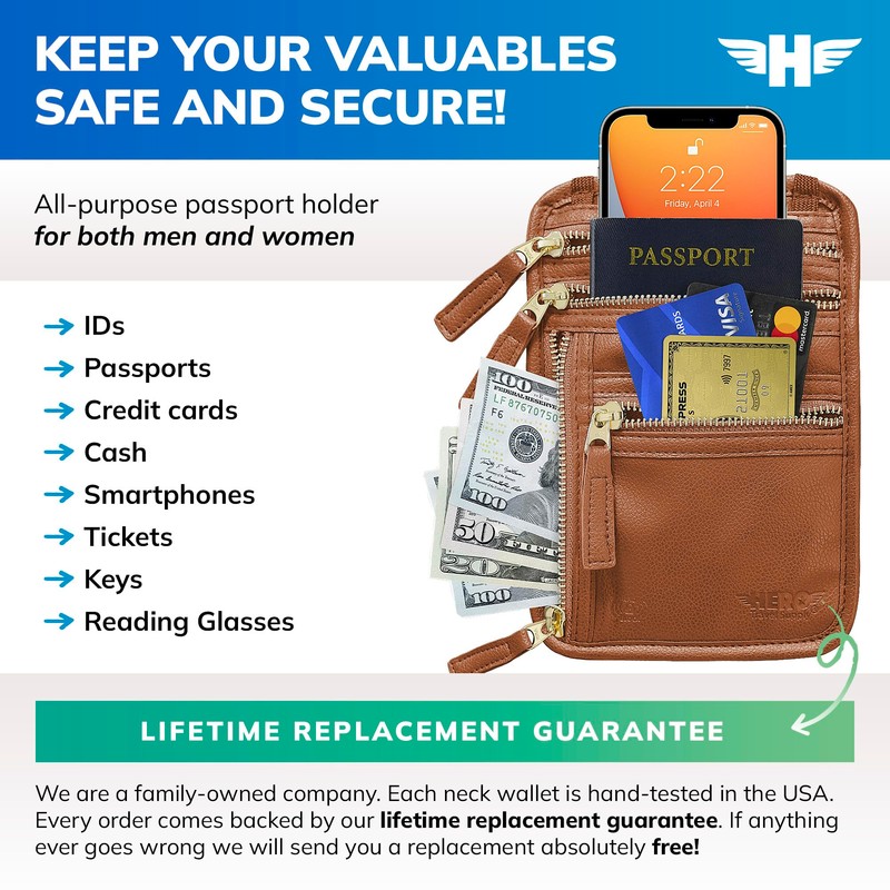 HERO Neck Wallet – RFID Blocking Vegan Leather Passport Holder