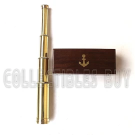 14" Handheld Nautical Three Fold Brass Telescope Maritime Wooden Box Navigation