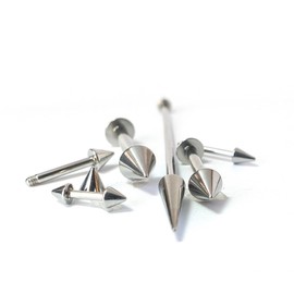 Lobal Domination 1 Piece of Unique Spike 316L Steel Barbell, Industrial Bridge Nipple Eyebrow Ring - Spiked Cone - Body Jewelry (12g/16mm/5x5mm)