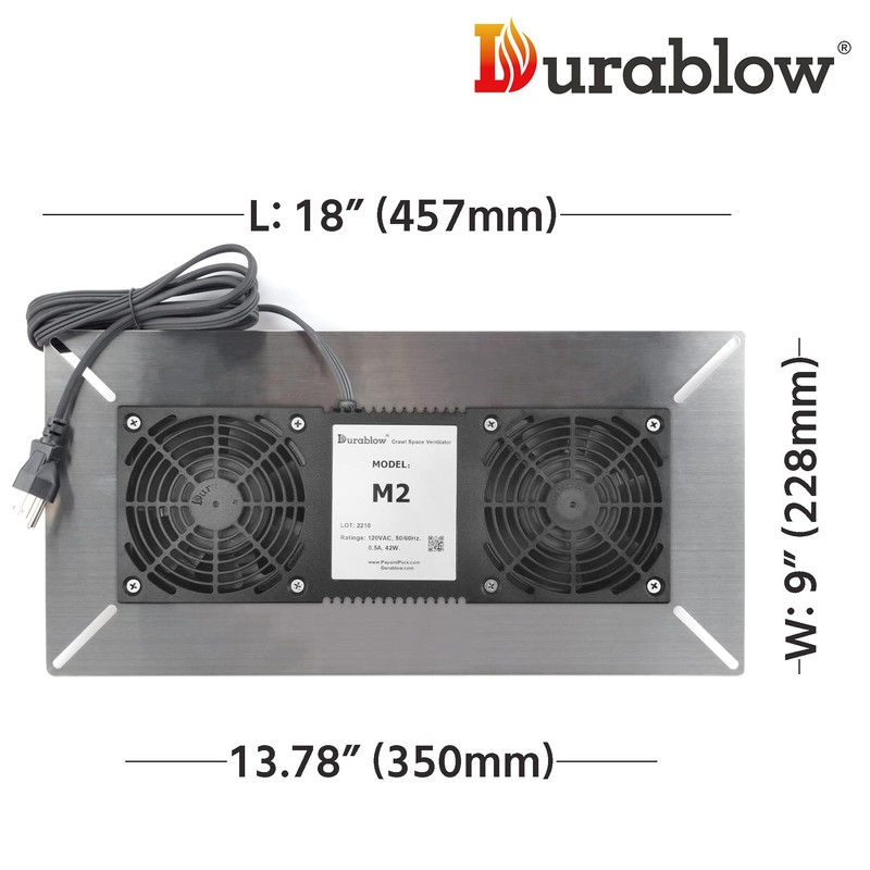 Durablow 220 CFM Air-Out Stainless Steel Crawl Space Vent Fan,