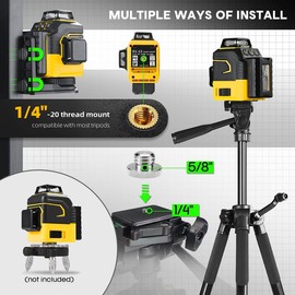 Laser Level with Tripod, Laser Level 3x360¬∞/2x360¬∞ Self Leveling 12/8 Green Line, Rechargeable Battery 3000 mAh & Type-C Charging Port, Compact Adjustable 1.6M Tripod & Carry Pouch Included:_two batteries 12-lines
