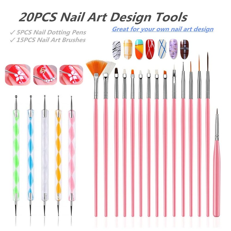FULINJOY 20PCS Nail Art Design Tools, 15PCS Painting Brushes Set