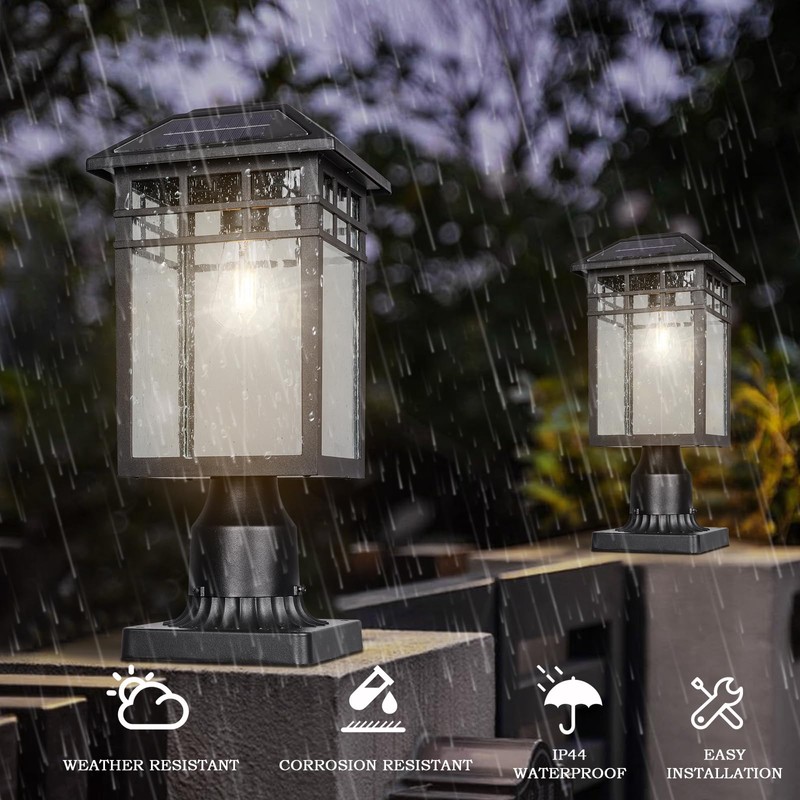 Diyel Solar Outdoor Post Light Fixture, Modern Exterior Pillar Lantern