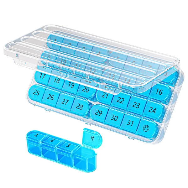 Venanoci Daviky Monthly Pill Organizer 1 Time a Day, Month Pill Box Organizer 30 Day, 31 Day Daily Pill Case Once a Day, Travel Pill Organizer Monthly to Hold Vitamins, Supplements and Medication