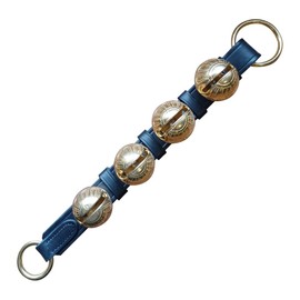 Hanging Sleigh Bells for Door - Shopkeepers Bell Over Door-Brass Door Hanging Bell on Leather Strap-Multi-Purpose Jingle Bell Christmas Sleigh Bells & Dog Training Bells (Black Leather, 4 Brass Bells)