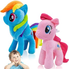 SLPERJE Rainbow Horse Animal Plushie Toy, 2 PCS Rainbow Cartoon Plush Doll, Soft Plush Figure Toy Pillow Stuffed Animal, Comfortable Soft Toys Gift for Baby Children Girls Boys Friends(Pink and Blue)