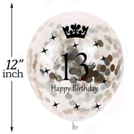 12 inch Happy Birthday Confetti Balloons Premium Quality Age Printed Balloons Birthday Party Decoration Themes Pack of 10 Silver colour 13th Birthday