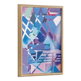 Kate and Laurel Blake Singing the Blues Framed Printed Glass Wall Art by Caleb Griswold, 18x24 Natural, Colorful Abstract Décor for Wall