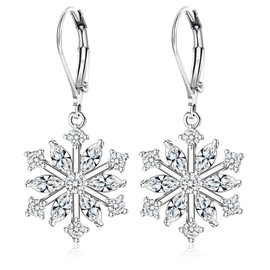 XOZEU 925 Sterling Silver Snowflake Earrings for Women Hypoallergenic Drop Dangle Earrings 5A Cubic Zirconia Holiday Christmas Leverback Snowflake Earring Gifts