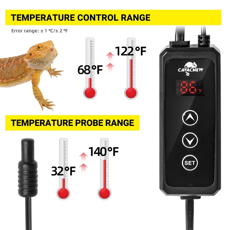 CAVACHEW Dimming Thermostat Reptile, Thermostat for Reptile Heat Lamp Mats