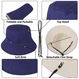 TAGVO Bucket Hat Unisex Big Reversible Cotton Fisherman Sun Cap Double Sided Hat for Holidays Fishing Hiking 58-64cm Blue-Beige