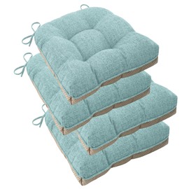 ELFJOY Chair Cushions for Dining Chairs Set of 4 Office Chair Cushion 18x18x3 Inches Kitchen Chair Pads Soft and Comfortable Seat Cushion with Ties and Non Slip Backing,Light Blue