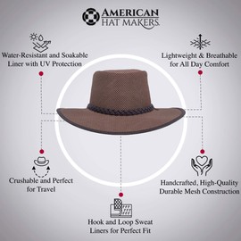 American Hat Makers Soaker Hat — Mesh Sun Hat for Men and Woman (Brown, Medium)