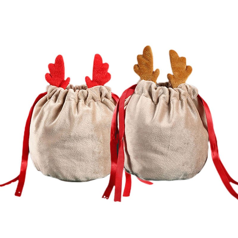 Christmas Drawstring Bag Antler Gift Bags Christmas Decorations Pouch Packaging