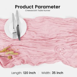 HimBen 10ft Cheesecloth Table Runner Light Pink, 120 Inch Boho Gauze Table Runner for Wedding Bridal Baby Shower, Rustic Sheer Cheese Cloth Runner for Birthday Party Fall Table Decorations 1 Pack