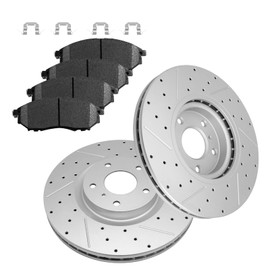 Fraxle Front Drilled & Slotted Disc Brake Rotors and Ceramic Brake Pads kit for 2011-2014 Murano, 370Z, 2005-2008 Infiniti G35 G37 G25 Q40 QX50 QX70 EX35 EX37 M35 M35h M37 M45 M56