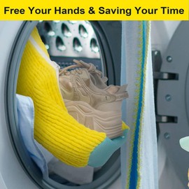 Shoe Washing Machine Bag - 2 Pcs Reusable Premium Shoe Washing Bag with Durable Invisible Zipper - Shoe Bag for Washing Machine Fits Most Sizes & Types - Hands-Free Complete Protection - include brush