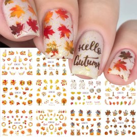 12 Sheets Fall Nail Stickers Autumn Nail Art for 3D Maple Leaf Nail Art Stickers Thanksgiving Nail Art Supplies Pumpkin Mushroom Design Autumn Nail Decals for Women Acrylic DIY Manicure Decorations