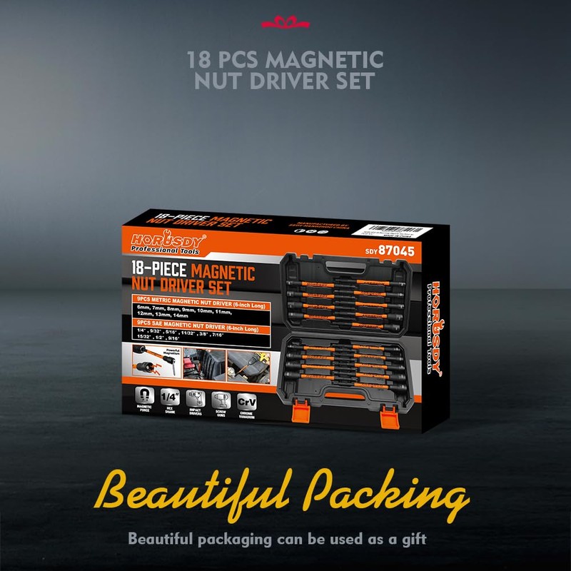 HORUSDY 18Pcs Nut Driver Set SAE and Metric, Impact Magnetic