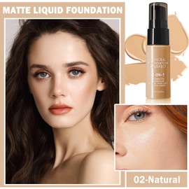 QIUFSSE Concealer Full Coverage Foundation for Mature Skin,Oil Control Matte 2 in 1 Concealer liquid Foundation Makeup Waterproof Base De Maquillaje Alta Cobertura-02 Natural