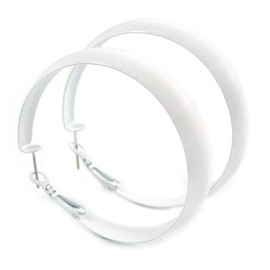 Medium White Enamel Hoop Earrings – 45mm Diameter – Classic & Chic Style