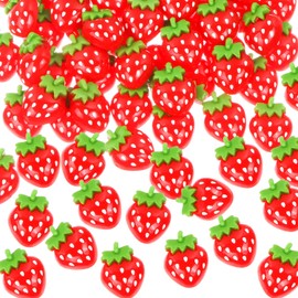 DREMISI 60Pcs Resin Strawberry Beads, Cute Slime Charms, Strawberry Embellishments, Resin Fruit Charms for Scrapbooking DIY Craft Decors Hair Accessories