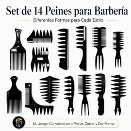 14 PCS Peine Texturizador para Hombre, Set Profesional | Peines para Cabello Hombre, Dientes Anchos, Cabello Rizado, Estilizado y Volumen, Puntas Suav