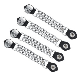 Excelsior Int 4 pc Motorcycle Vest Extenders Skull 6.5 Inch Long Chain Chrome with Leather