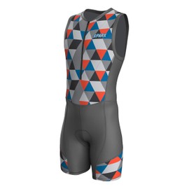Sparx Men`s Triathlon Suit Trisuit Race Skinsuit Cycling Speed Suit Italian Fabric Swimskin (Polygone_2XL) Grey
