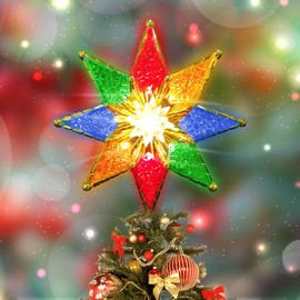 JUSTPRO Star Christmas Tree Topper, 8-Point Double-Sided Star Xmas Tree Topper with 10 Multicolour Lights, 120V UL Certified Tree top for Christmas Tree Ornament Party Home Decor